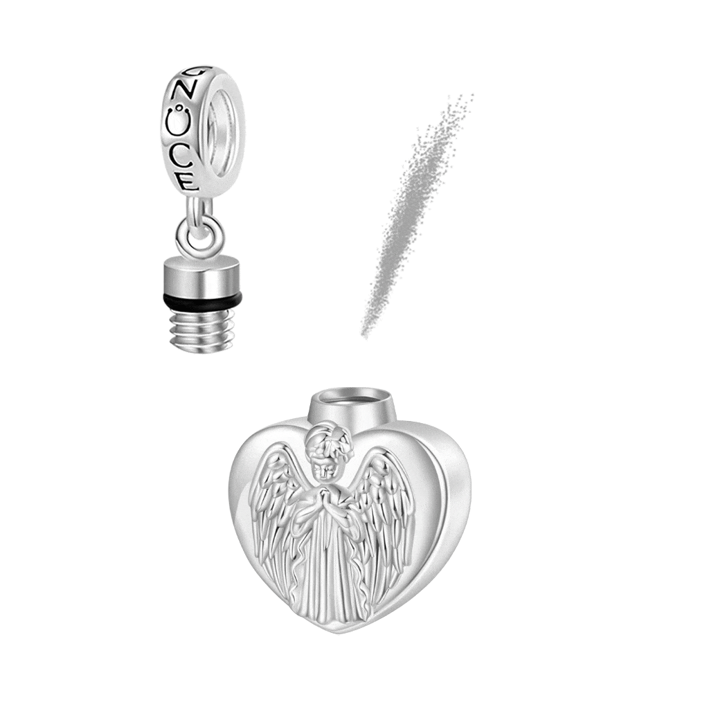 Memorial Angel Urn Ashes Heart Pendant