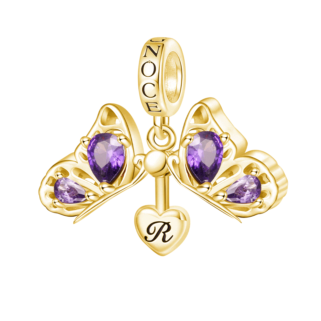 18k Gold Purple Butterfly Pendant