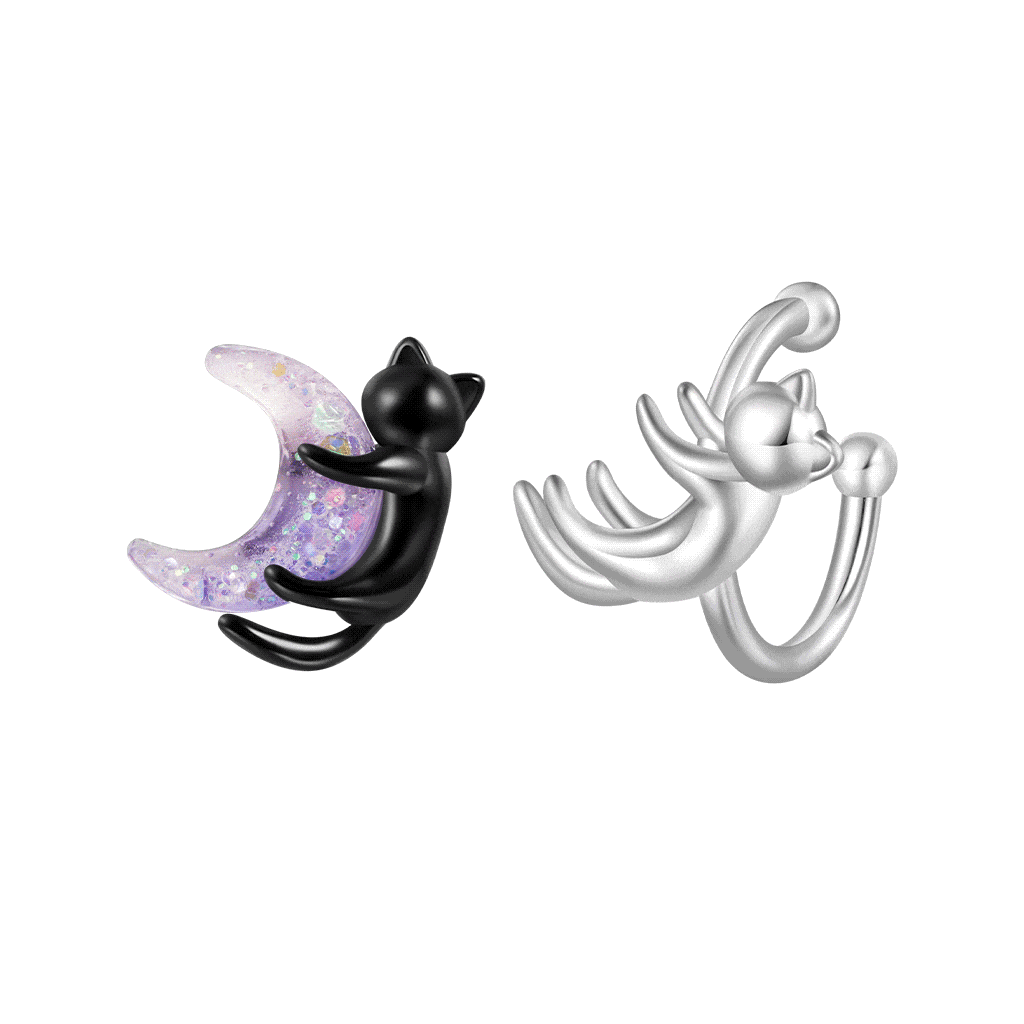 Black & White Cat Asymmetrical Ear Clips