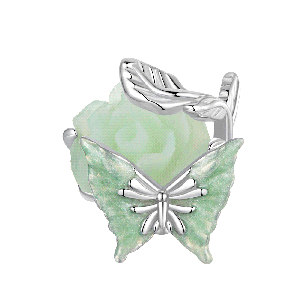 Spring Green Rose Butterfly Charm