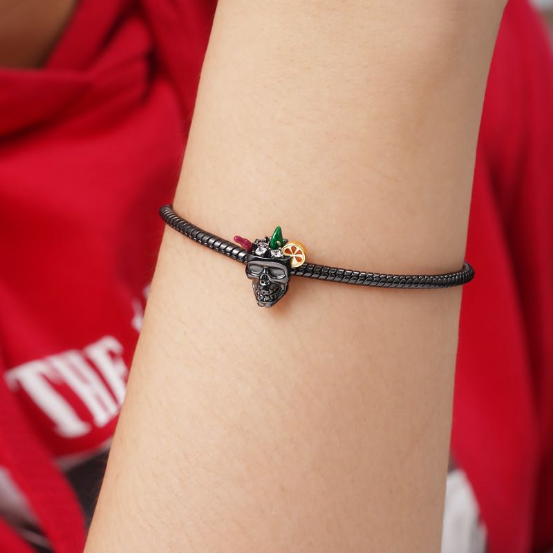 Cocktail Drinking Skull Charm