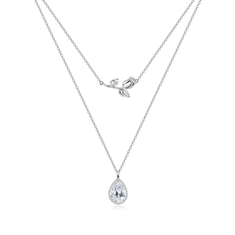Pear-cut & Tulip Flower Necklace