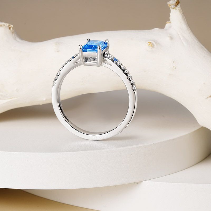 Blue Rectangle-Cut Ring