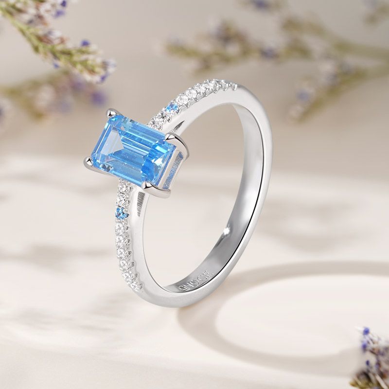 Blue Rectangle-Cut Ring