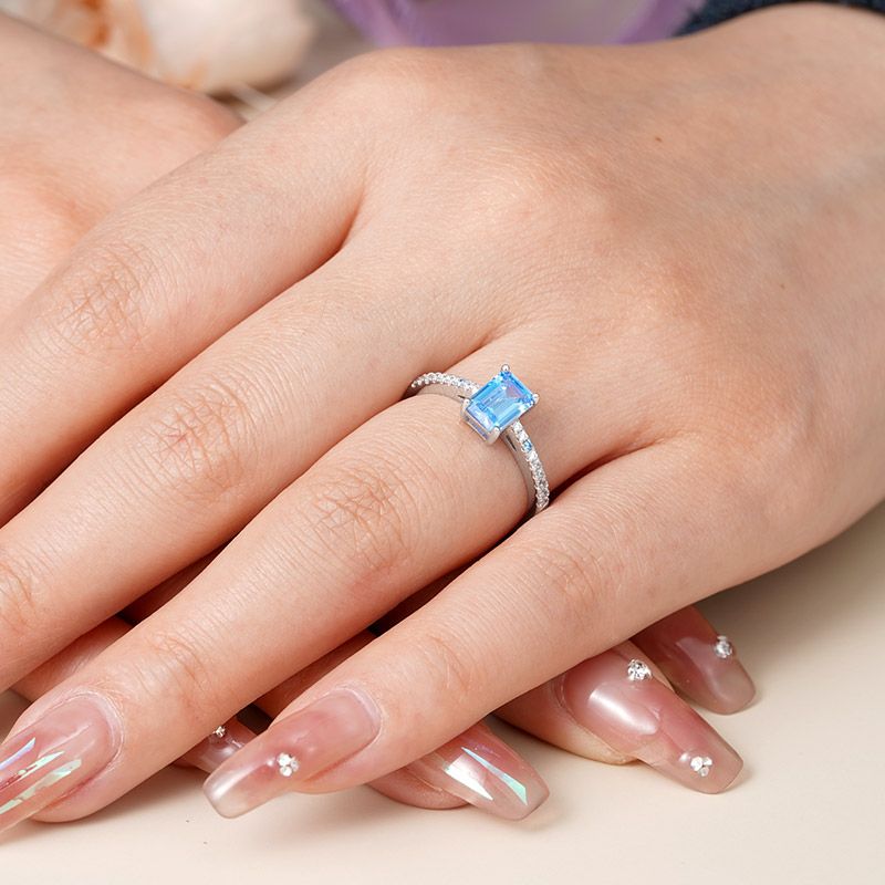 Blue Rectangle-Cut Ring