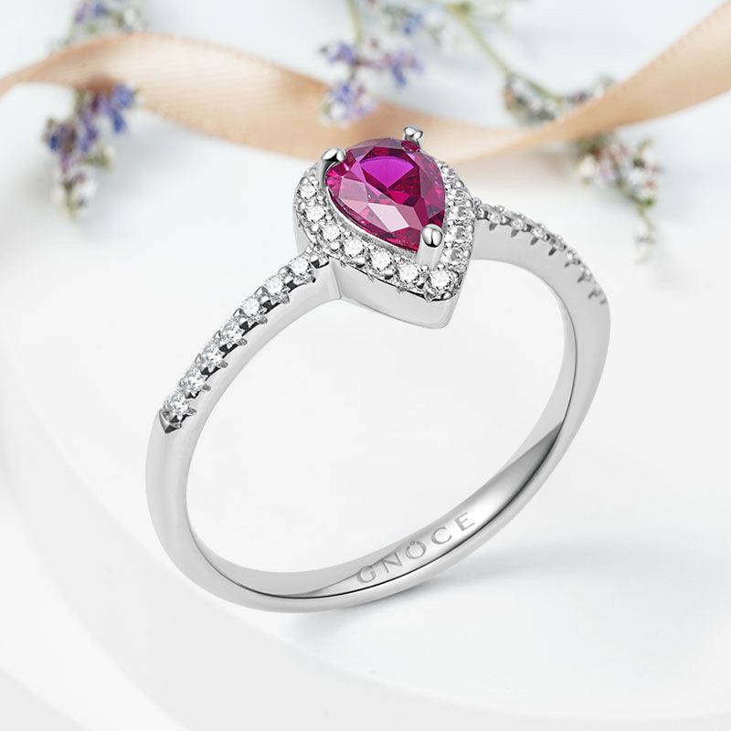 Fuxia Teardrop Halo Ring