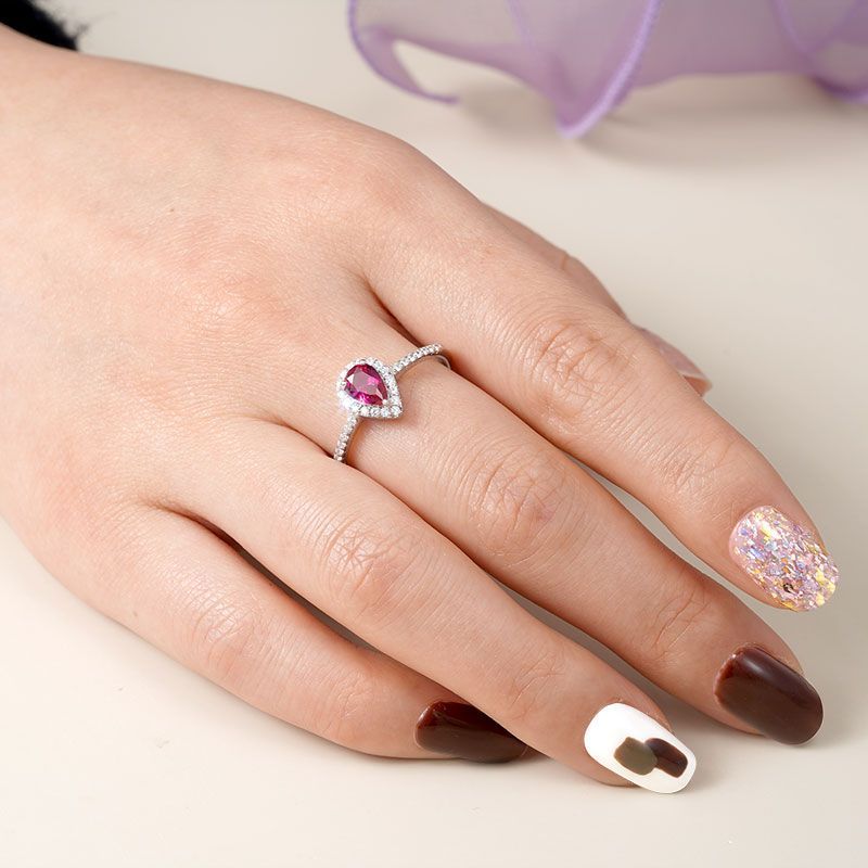 Fuxia Teardrop Halo Ring