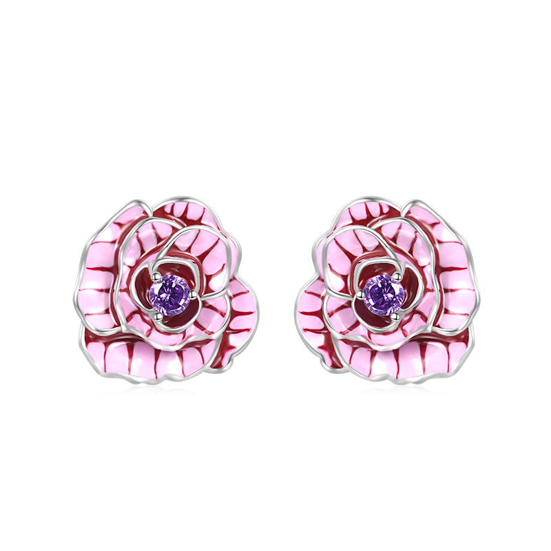 Pink Rose Stud Earrings
