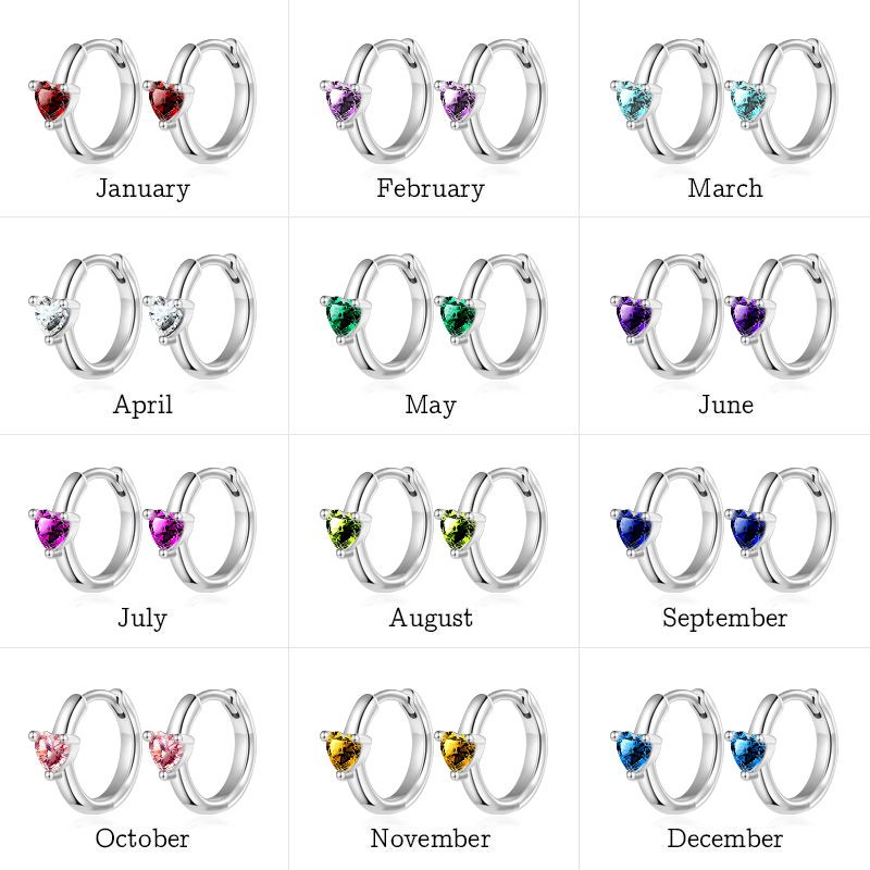 Birthstone Heart Hoop Earrings