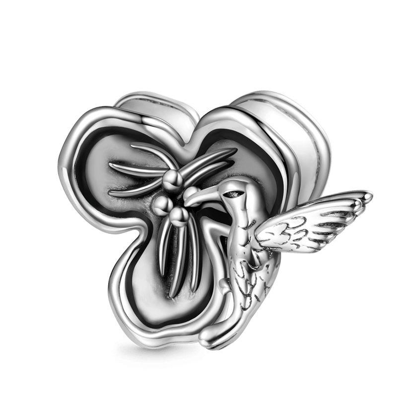 Hummingbird Loves Flower Charm