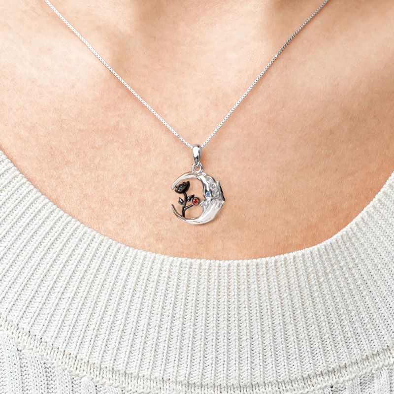 Skull Moon Rose Flower Necklace