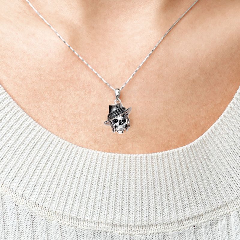 Skull with Hat Necklace