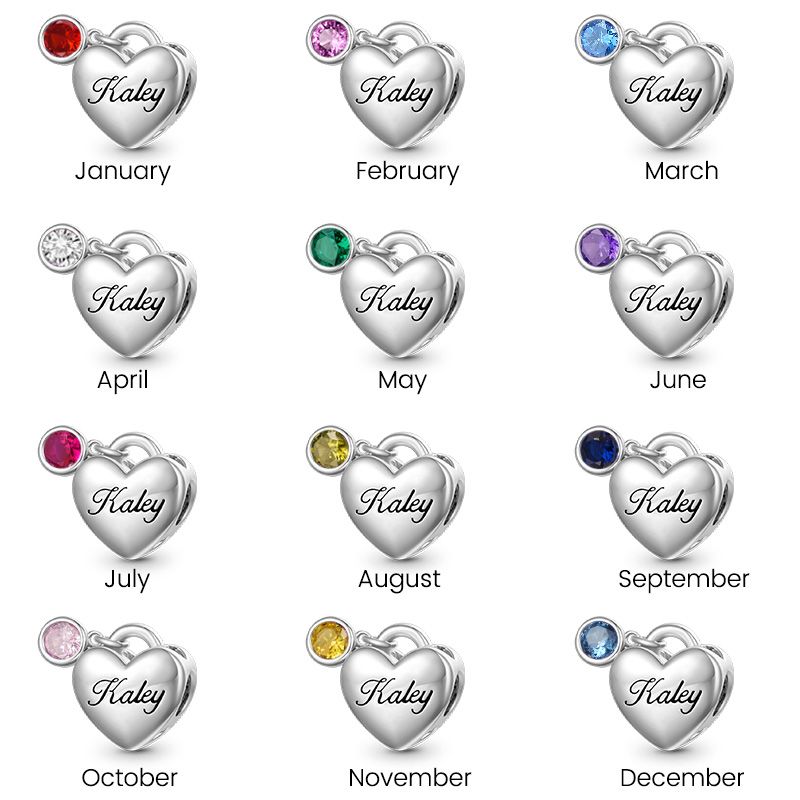 Birthstone Engravable Heart Charm