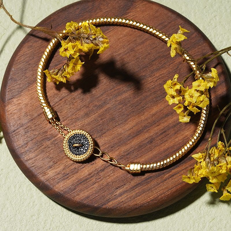 Black Button Basic Bracelet
