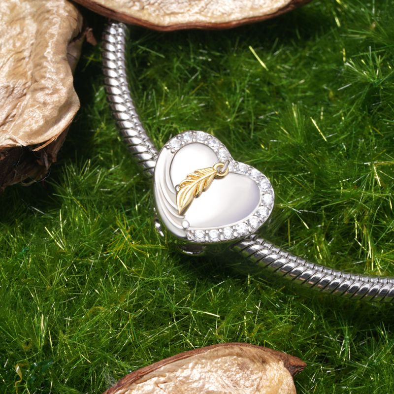 Gold Feather Heart Charm