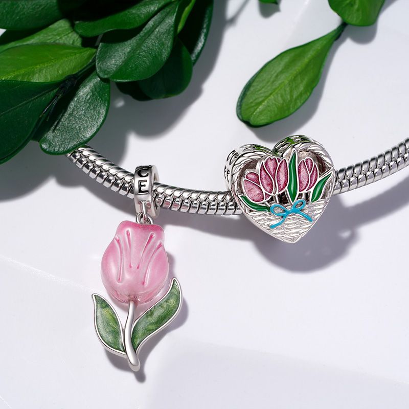 Tulip Love Heart Charm