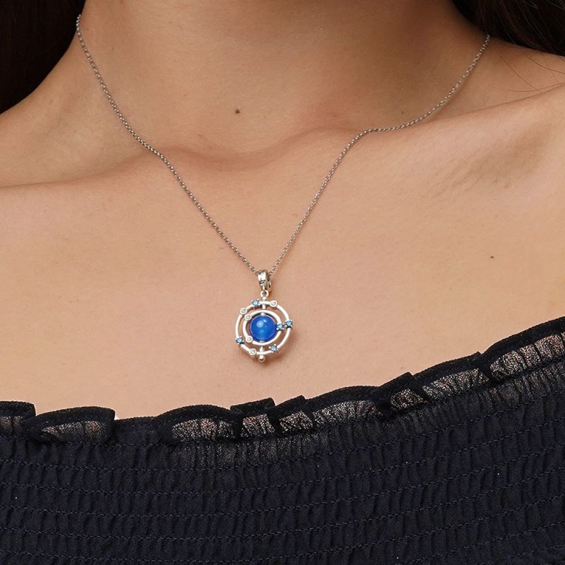 Rotatable Blue Agate Galaxy Pendant