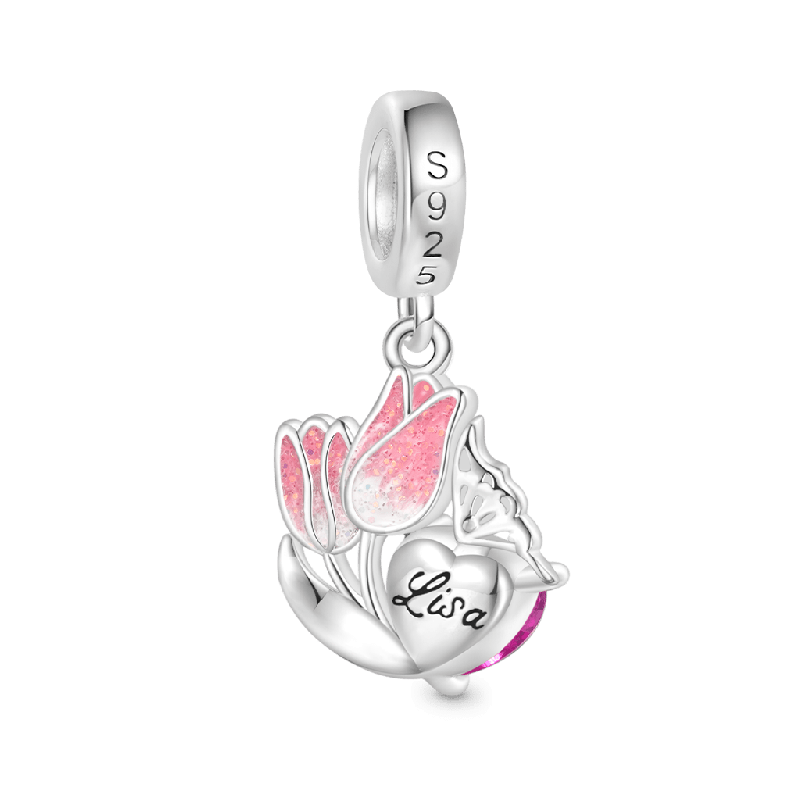 Tulips Engravable Heart Charm
