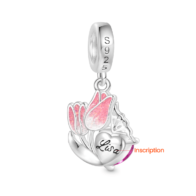 Tulips Engravable Heart Charm