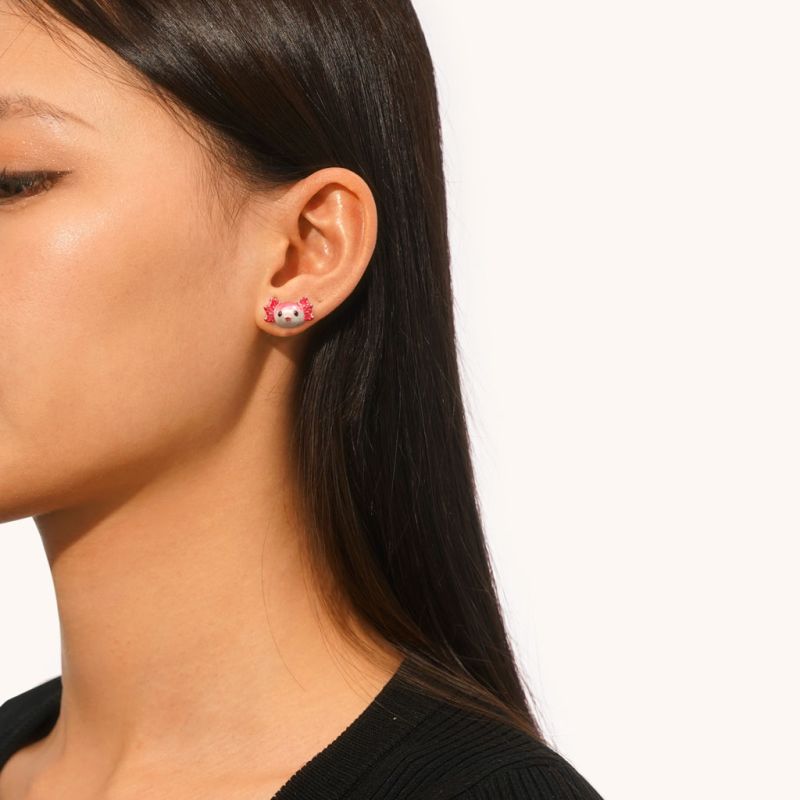 Pink Axolotl Stud Earrings