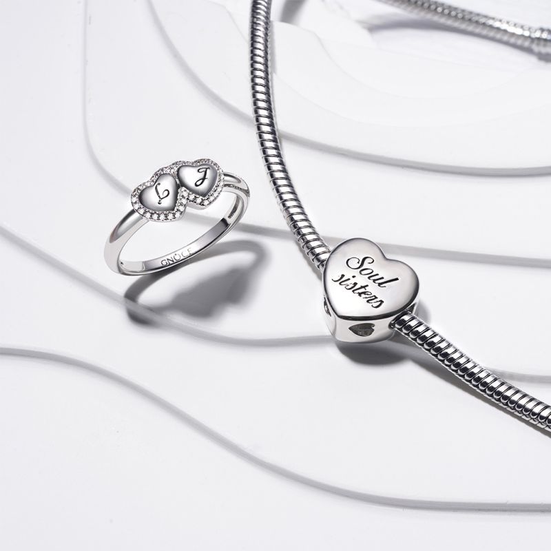 Engravable Two Hearts Band Ring
