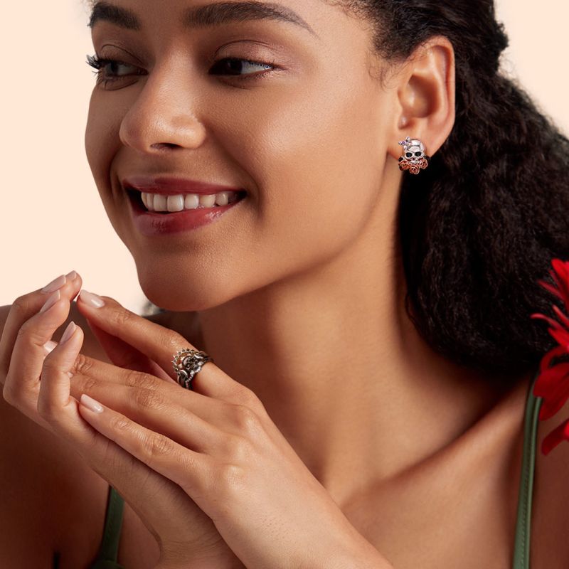 Skull Earrings with Flower