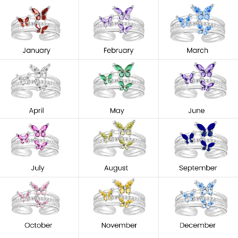 Birthstone Butterfly Open Ring