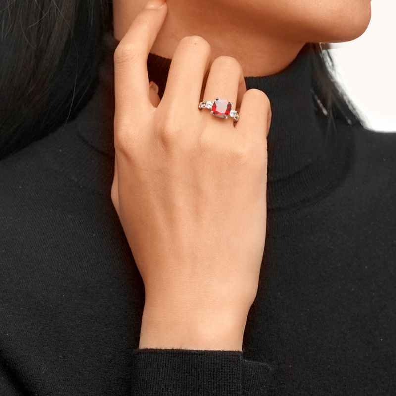 Curly Grass Square-cut Birthstone Ring