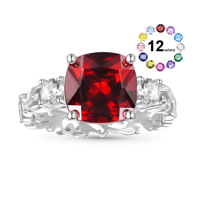 Curly Grass Square-cut Birthstone Ring