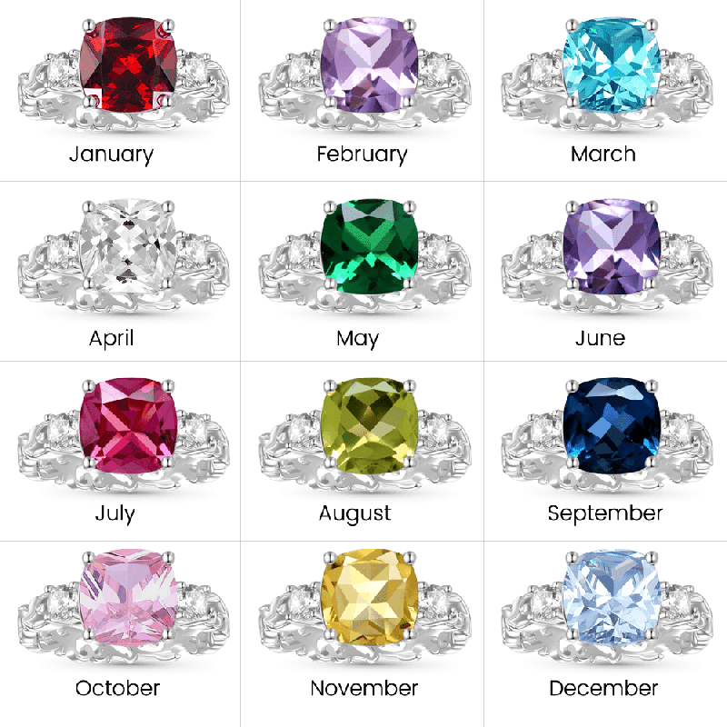 Curly Grass Square-cut Birthstone Ring