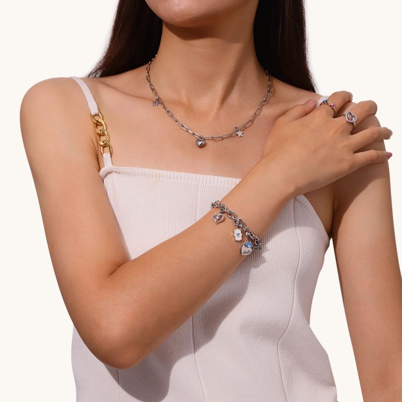 Heart Engravable Clasp Clusters Charm