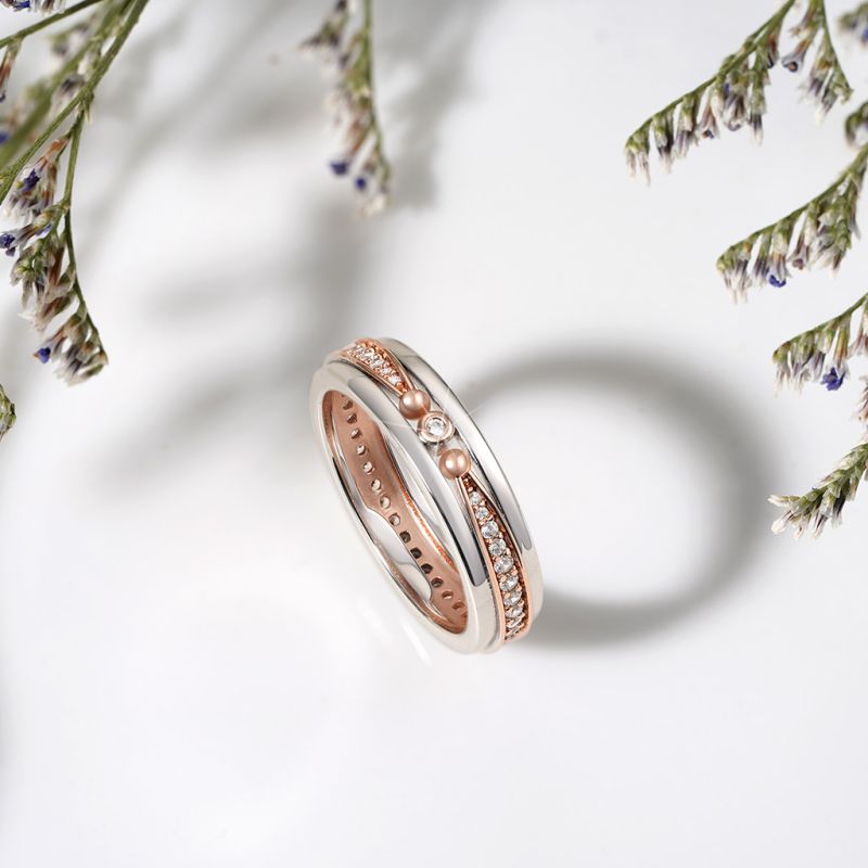 Linear Diamond Studded Rose Gold Ring