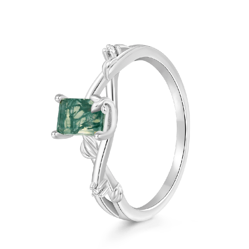 Vine Moss Agate Solitaire Ring