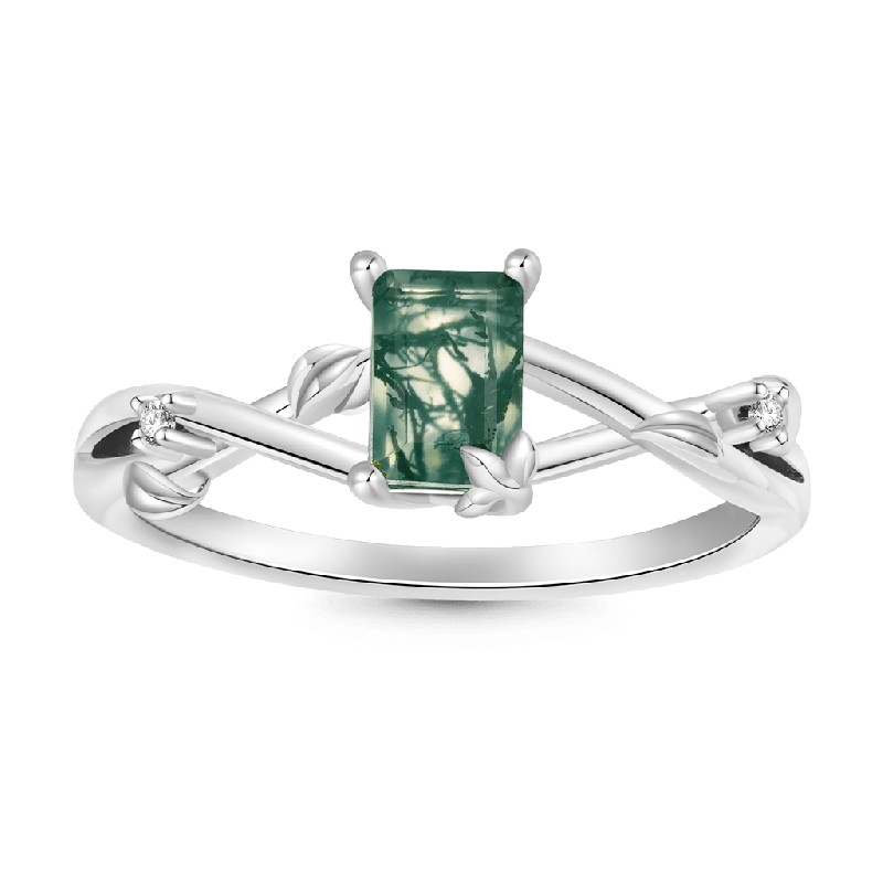Vine Moss Agate Solitaire Ring
