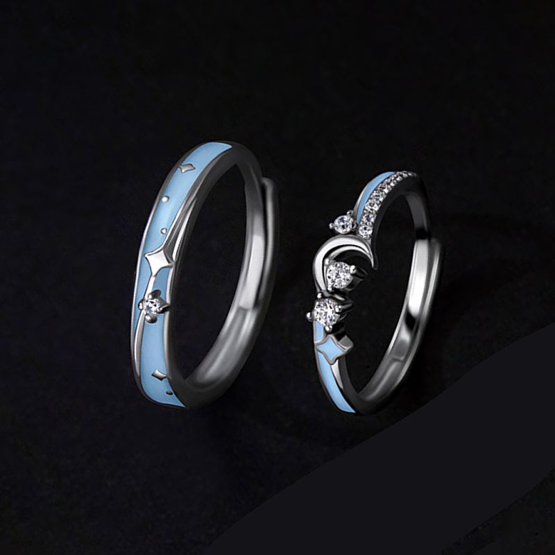 Glowing Band Moon Couple Rings