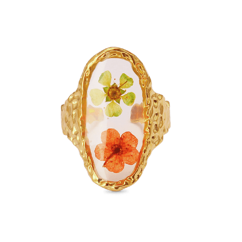 Transparent Oval Flower Open Ring