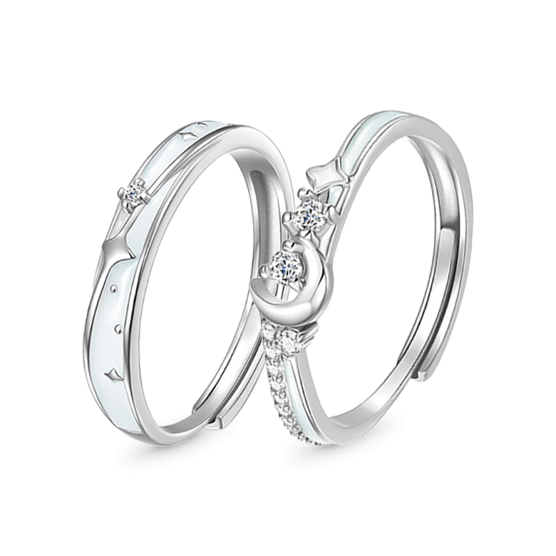 Glowing Band Moon Couple Rings