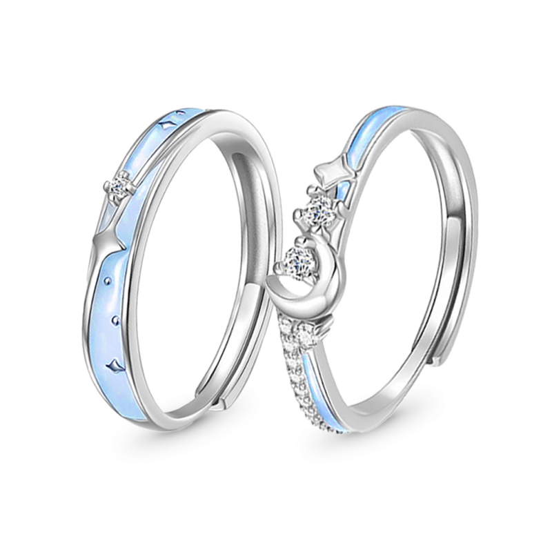 Glowing Band Moon Couple Rings