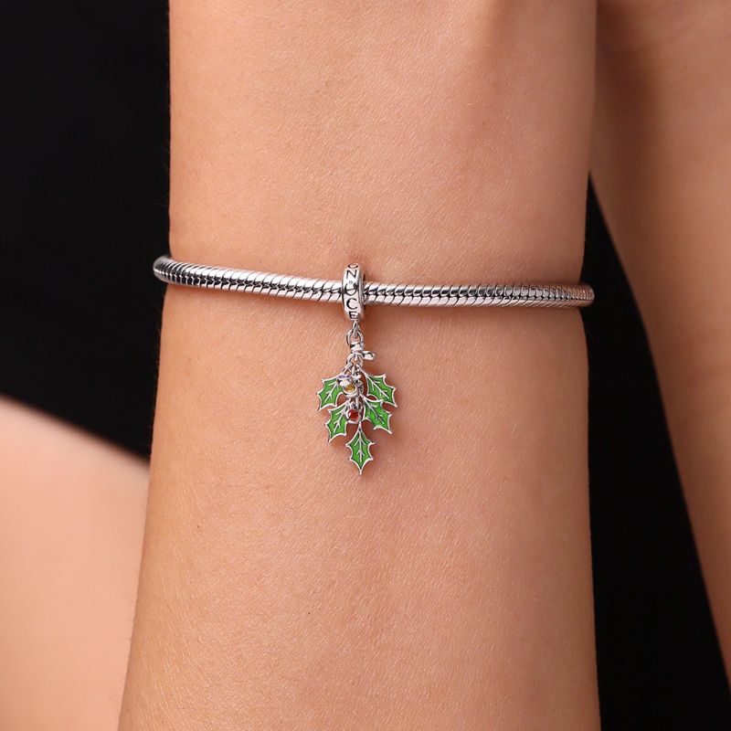 Christmas Green Holly Berries Pendant
