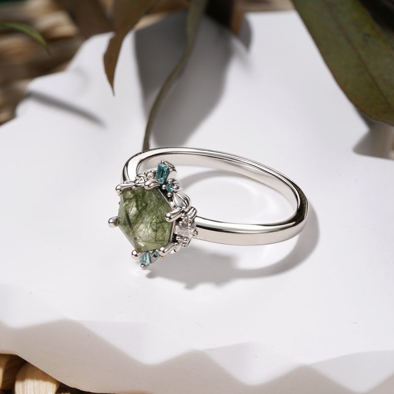 Green Rutilated Quartz Ring