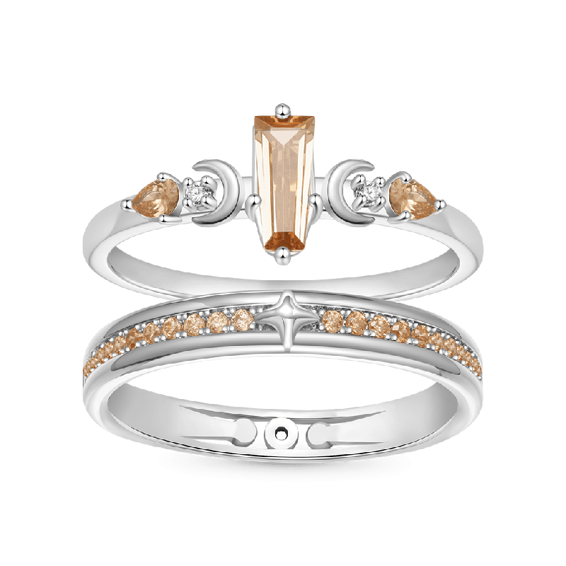 Citrine with Channeled Pave Couple Rings