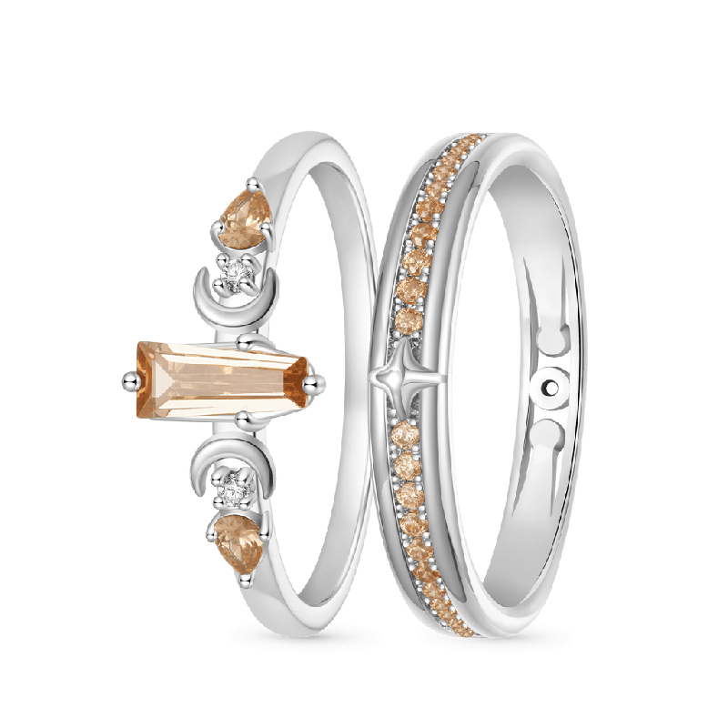 Citrine with Channeled Pave Couple Rings