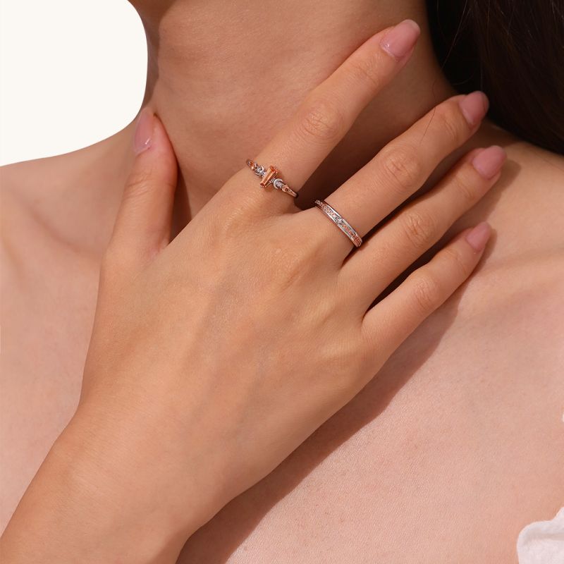Citrine with Channeled Pave Couple Rings