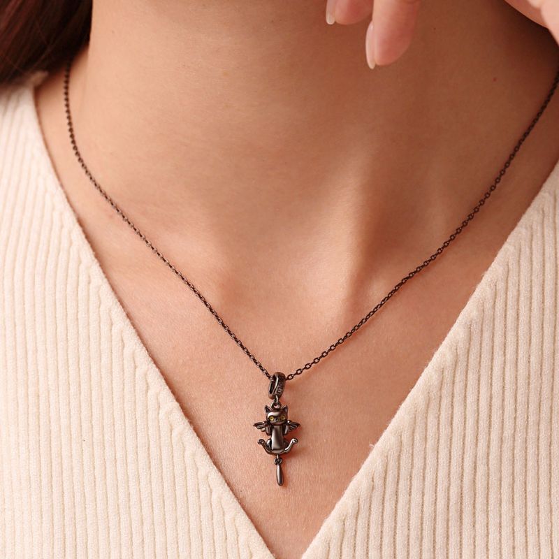 Black Cat with Bat Wings Pendant