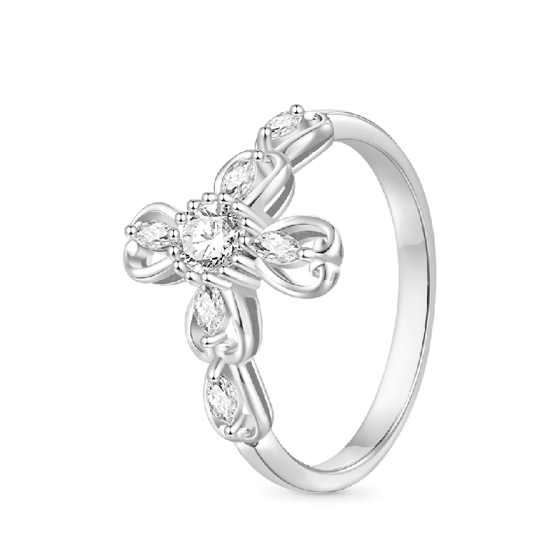 Hollow Love Heart Cross Ring