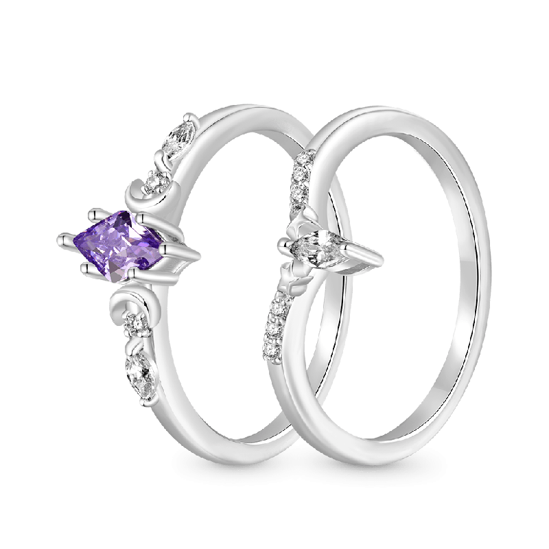 Purple Diamond-cut Stackable Rings