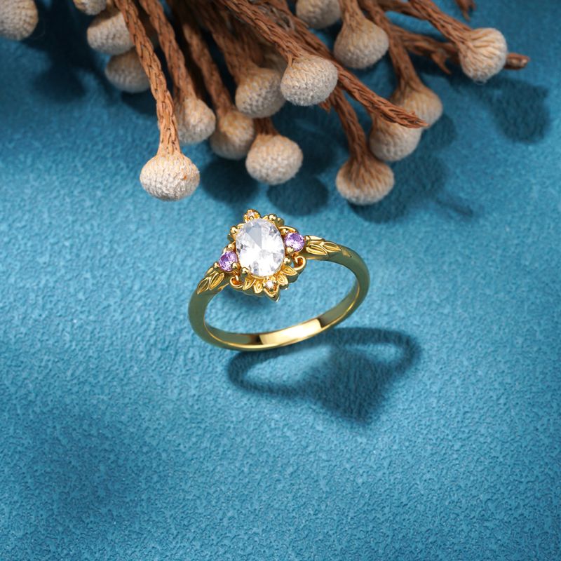 Oval-Cut Gold Leaf Promise Ring