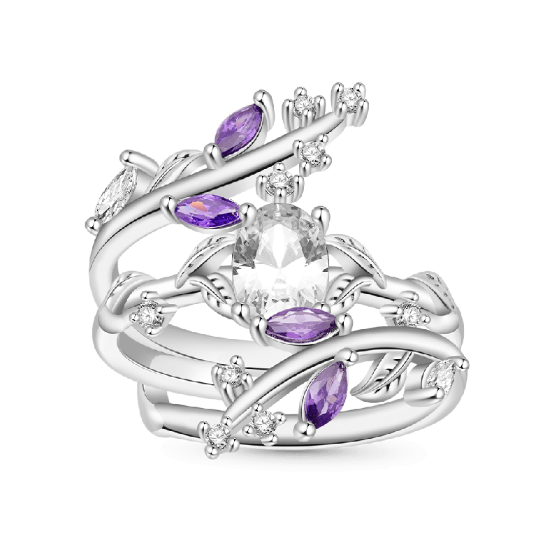 Vine Wrap Oval White CZ Stackable Rings