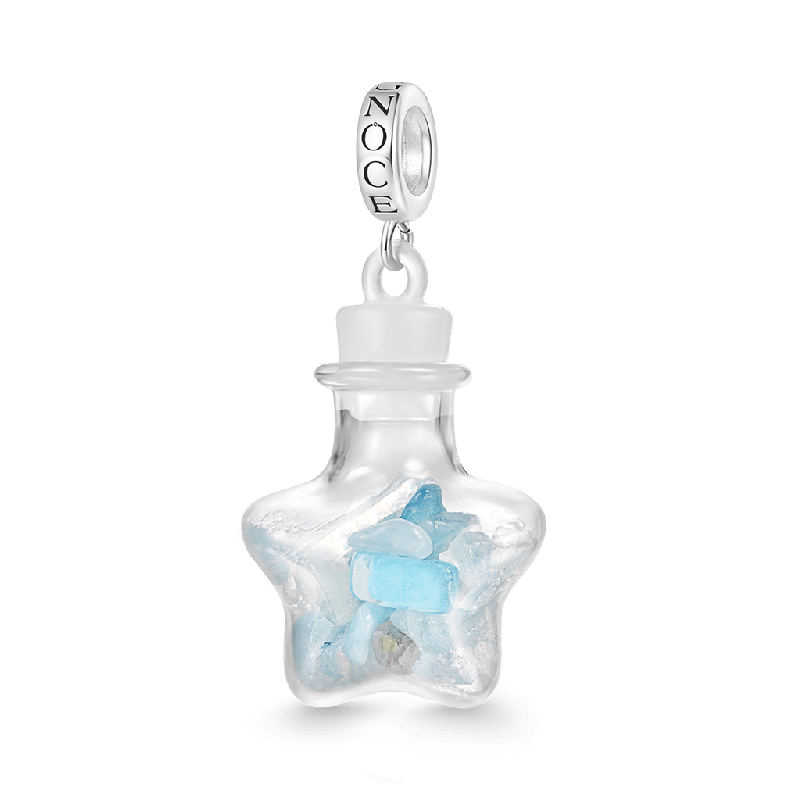 Aquamarine Crystal Glass Bottle Pendant