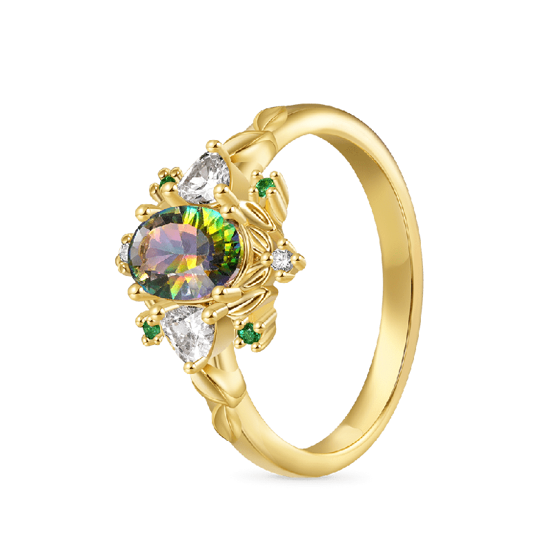 Gold Leaf Teal Diamond Ring